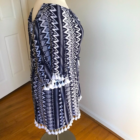 Navy Blue and White 3X cotton beach dress - Picture 2 of 4